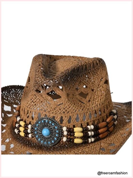Straw Cowboy Hat Wide Brim Western Cowgirl Sun Hat main image 4
